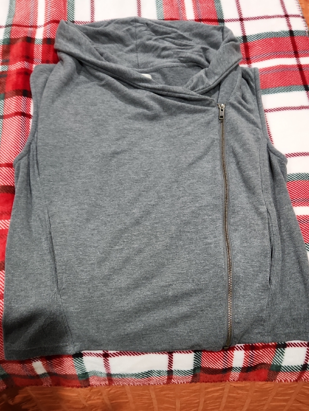 Caslon Gray Drape Vest With Zipper Closure